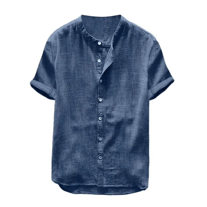 NOVEDAD DE VERANO 2019, camisa de talla grande para hombre, camisas Retro holgadas de algodón y lino sólido corto de manga larga, Tops 2XL, camisa masculina para hombre