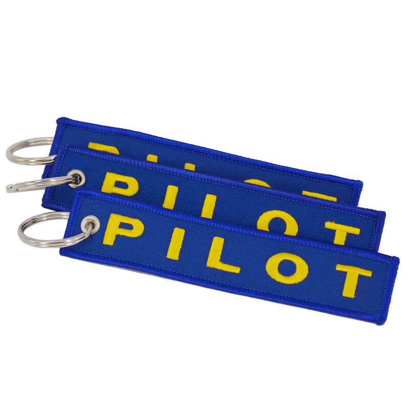 Cadena de llave piloto de moda OEM, etiqueta para llave, cadenas de aviación, azul con amarillo, etiqueta de equipaje, joyería, bordado, etiqueta de seguridad