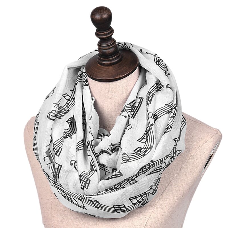 2019 nueva moda de notas musicales de la gasa de impresión bufandas mujer chales y bufandas Otoño Invierno anillo infinito bufanda