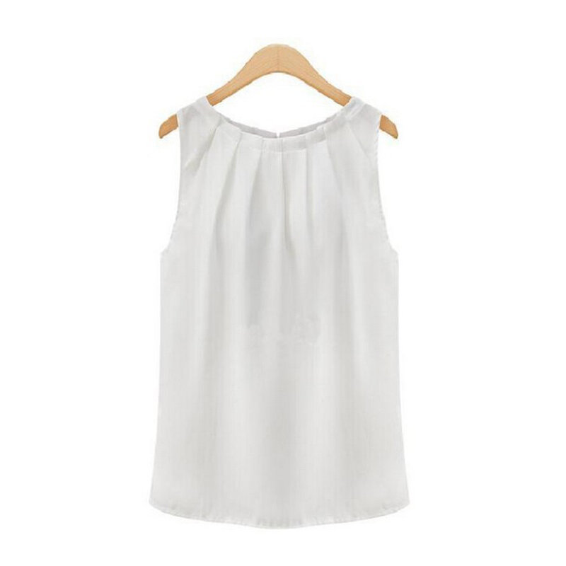 Blusas femininas chiffon branco, blusas femininas tops e plissadas camisa sem mangas chiffon 4xl plus size 2017
