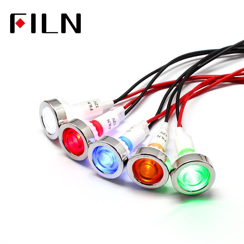 Filn 12v 220v 10mm led lâmpada de sinal de luz indicadora de plástico com 20cm cbales