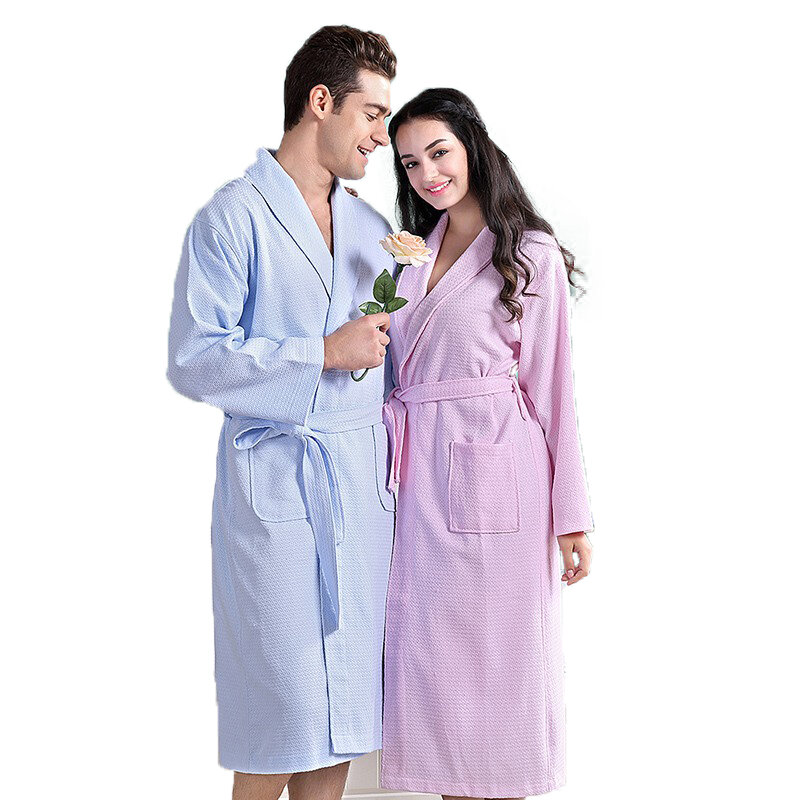 Bata de baño de algodón para hombre y mujer, ropa de dormir gruesa, larga y suave, para primavera, verano y otoño