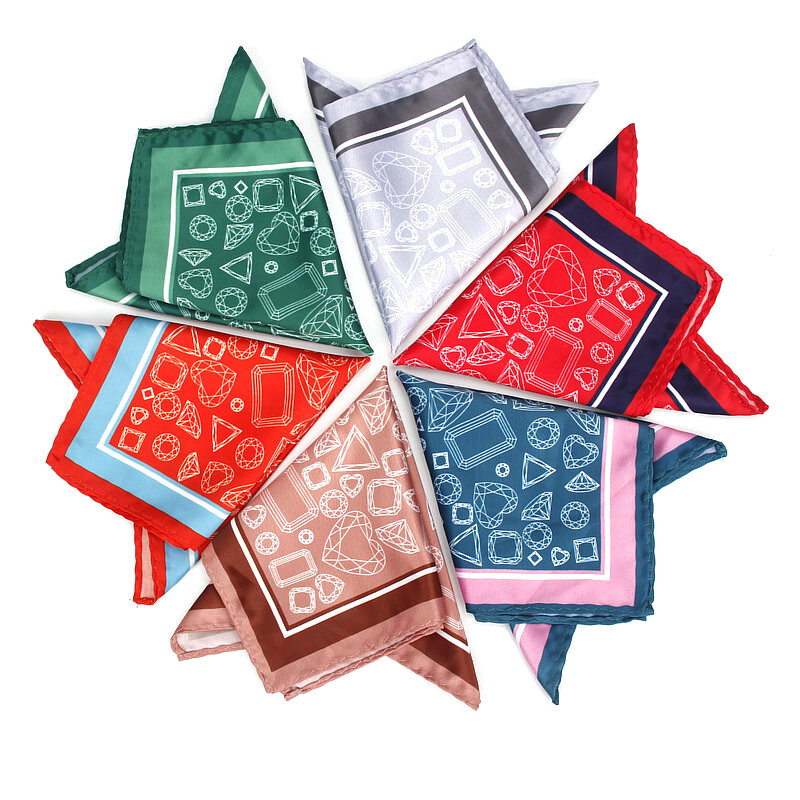 Men's Handkerchief Vintage Geometric Pocket Square Soft Silk Hankies Wedding Party Business Hanky Chest Towel Gift 24*24CM