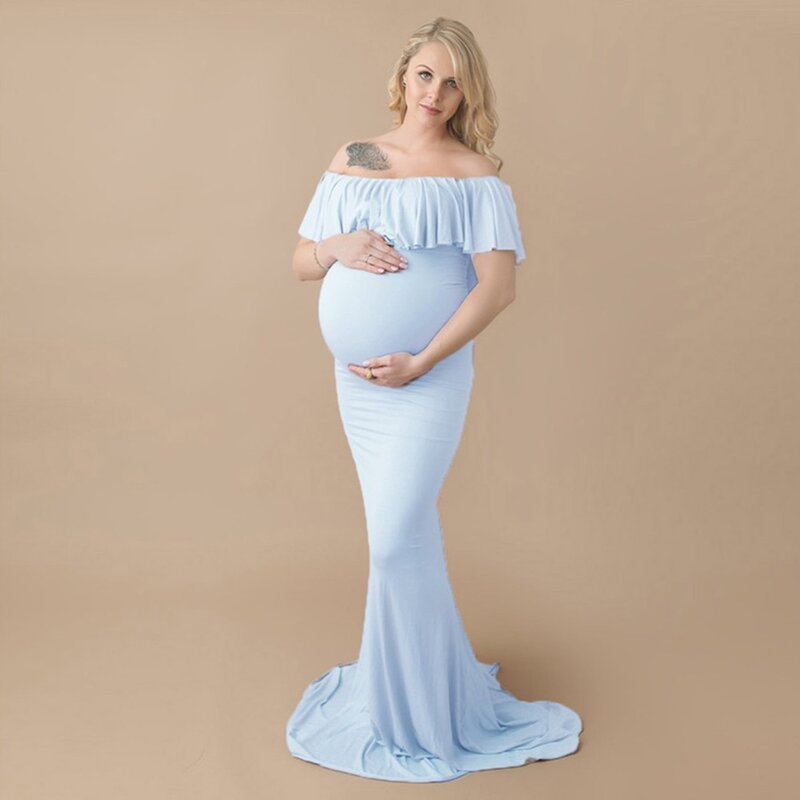 Vestidos de maternidad para sesión de fotos, cuello con volantes, accesorios de fotografía de maternidad, vestido de maternidad cultivado, 2019