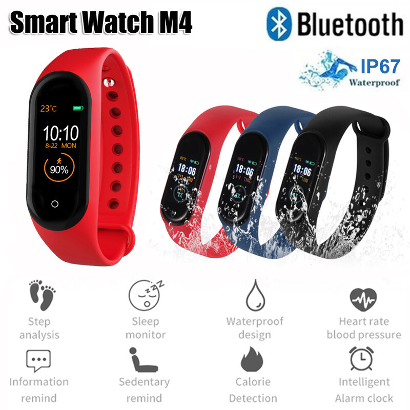 Nuevas pulseras de banda inteligente M4 rastreador de actividad Salud Monitor de presión arterial Bluetooth pulsera deportiva PK Mi Band 4 3