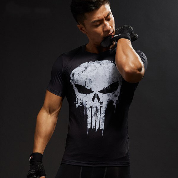 Camiseta de manga corta Camiseta de hombre efecto 3D para hombre, camiseta de compresión de hombre de Capitán América Superman, camiseta de hombre Punisher MMA