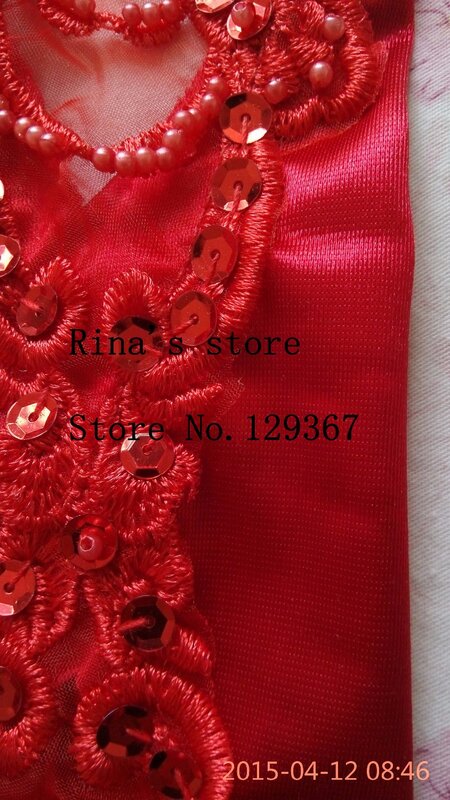 Luvas de moda feminina sexy vermelho sem dedos luvas de renda vermelho paillette luvas de design longo vermelho r2060