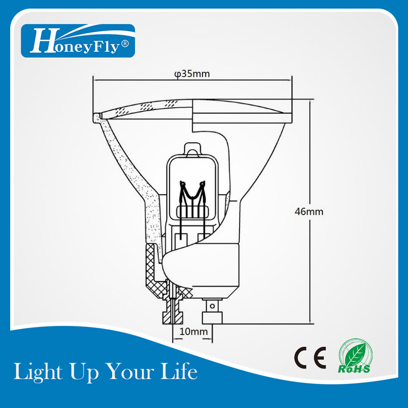 Миниатюрная галогенная лампа HoneyFly MR11 GU10, 2 шт., 35 Вт + C(35 мм), 230 В, 3000K, галогенная лампа с регулируемой яркостью, миниатюрный галогенный свет для лавовой лампы