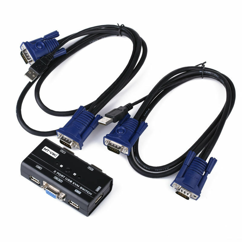 MT-VIKI 2 порта USB VGA KVM переключатель ручная кнопка нажатие выберите оригинальные кабели 2 PC Share 1 монитор с клавиатурой и мышью