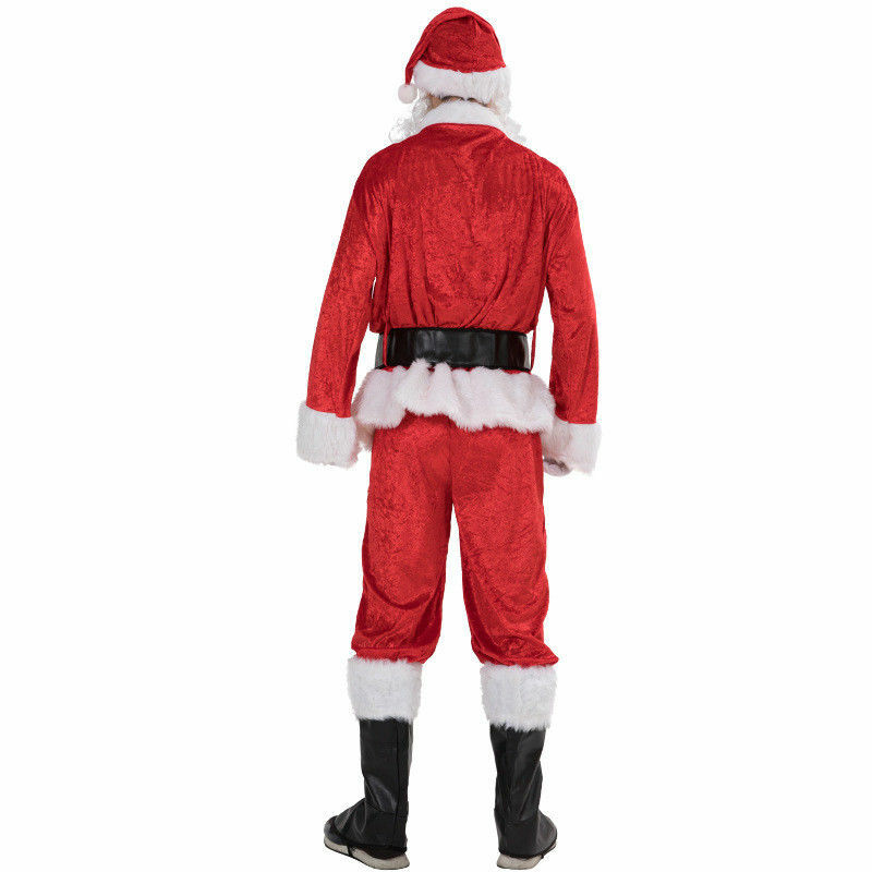 5PCS Weihnachten Santa Claus Kostüm Phantasie Kleid Erwachsene Anzüge Cosplay Outfits S-3XL