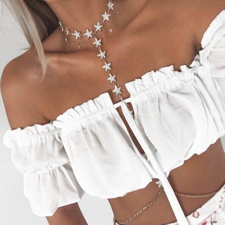2017 New Fashion Women Ladies Off Shoulder Crop Blouses Shirts Summer Ruffle Solid Short Blouses Hot Sales