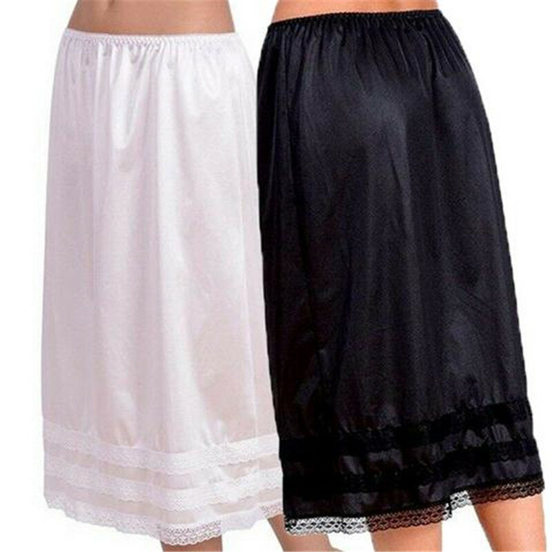 Las mujeres cintura elástica Slip mujer encaje falda enagua de Gonne negro blanco faldas nuevo 2019