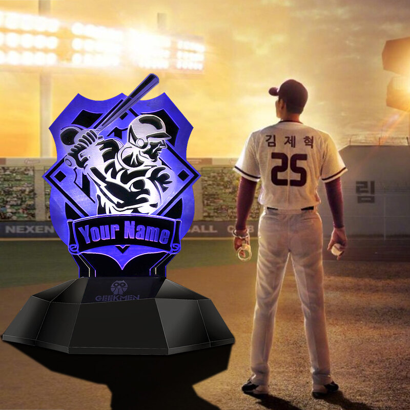 야구 플레이어 3D 라인 램프 사용자 정의 이름 LED 야간 조명 테이블 램프 소프트볼 운동 선수 맞춤형 LED 디자인 램프 선물
