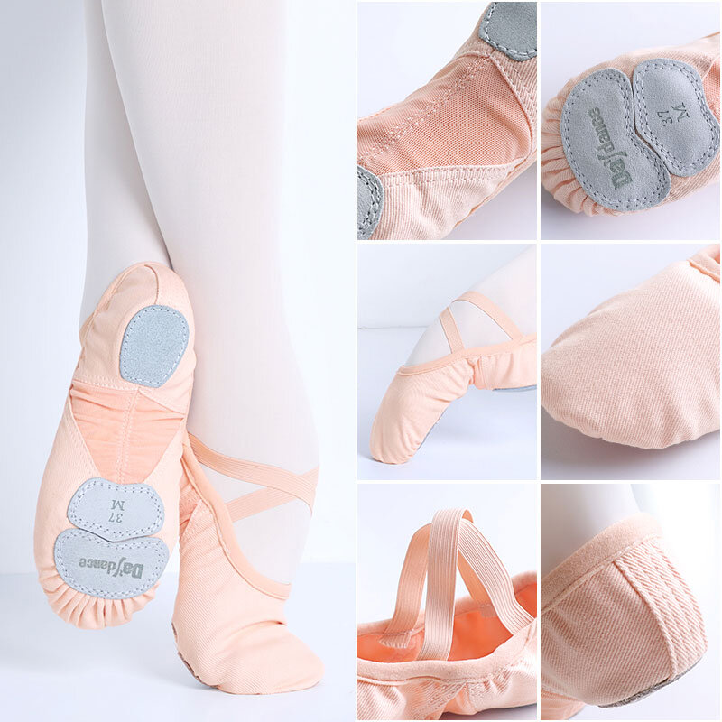 Sepatu Balet Sepatu Dansa untuk Wanita Anak Perempuan Akademi Tari Tiga Sandal Menari Sambungan Jaring Kain Melar Sol Pisah Lembut