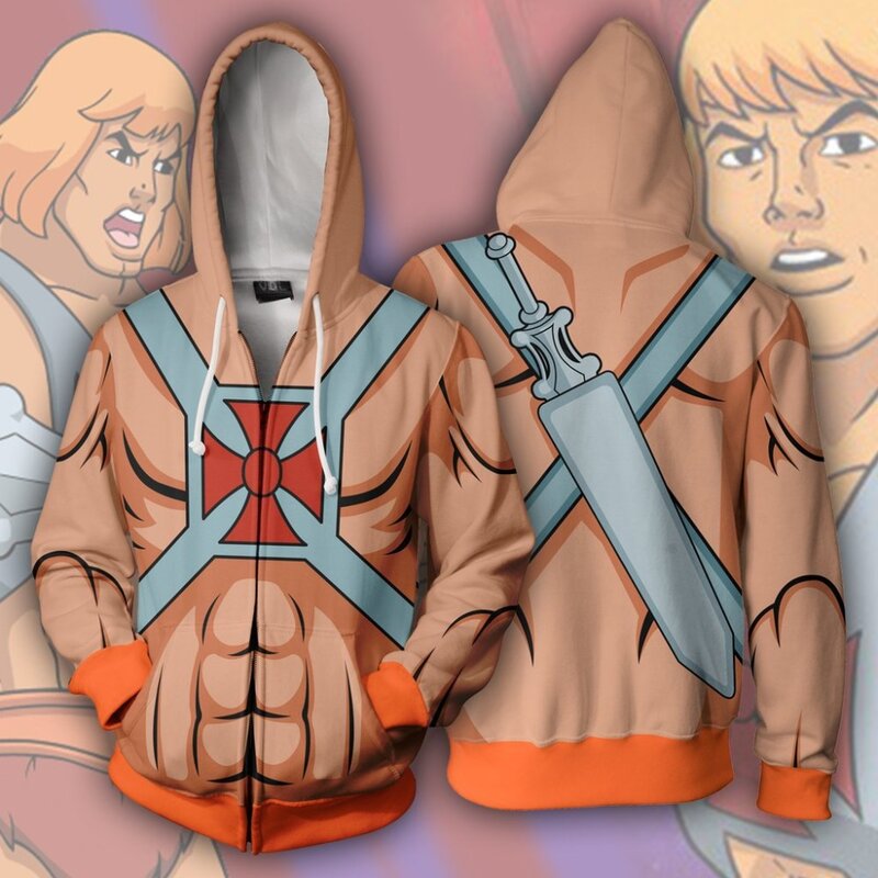 He-Man 코스프레 의상 3D 인쇄 지퍼 스웨터 후드 스웨터 패션 남성과 여성의 애니메이션 자켓