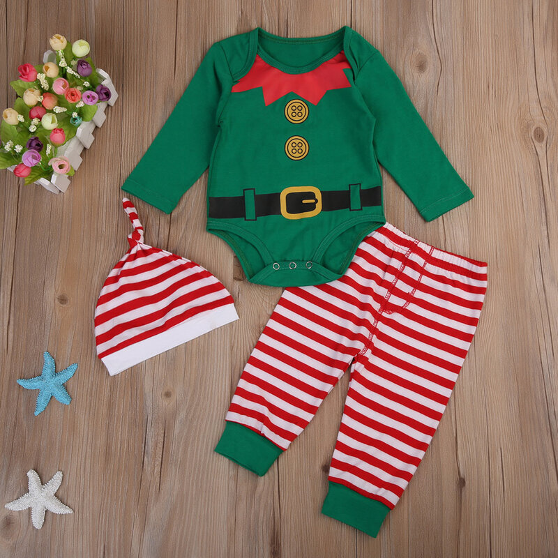 Baby Boys Clothes Set Winter Newborn Infant Christmas Suit Baby Romper Top+Long Pants + Hat Bebes Set Vetement Bebe Robe Bebe