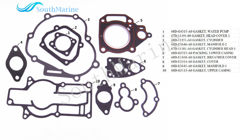 67D-W0001-00 Complete Cylinder Power Head Seal Gasket Kit for Yamaha 4-Stroke F4 4HP 5HP F4A/F4MLH/F4MSHZ Boat Motor