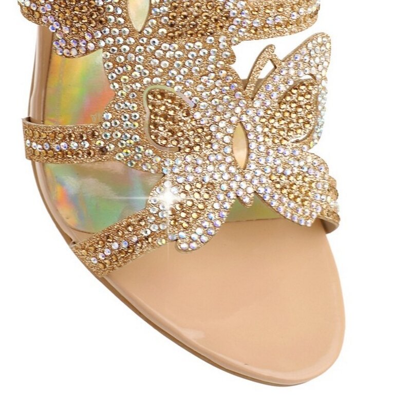 Big size 34-43 Fashion woman shoes Rhinestone Butterfly Print High Heels Summer Shoes Cut Outs Open Toe Women Sandals