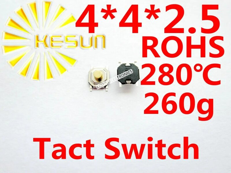 GRATIS VERZENDING 100 stks 4X4X2.5mm SMD Tactile Tact Push Button Micro Schakelaar Momentary ROHS