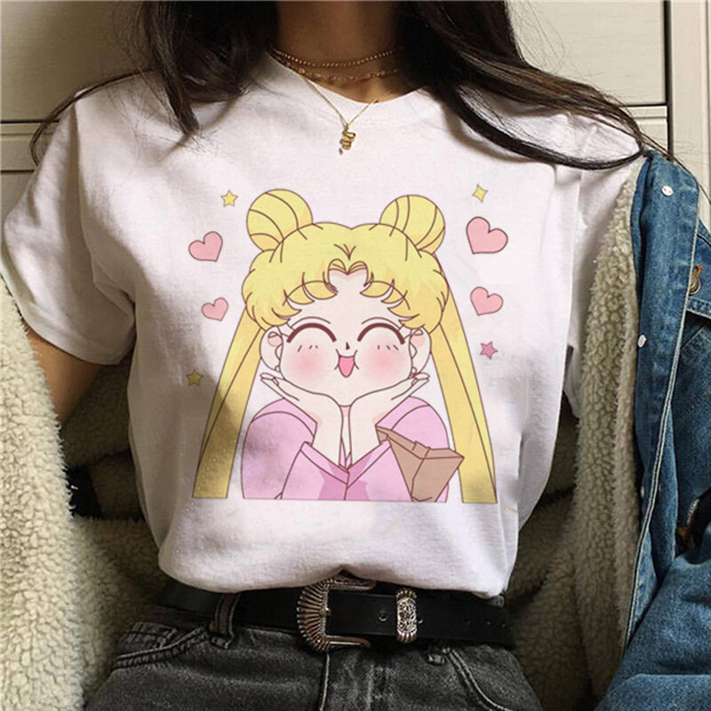 Sailor Moon Funny Cartoon T Shirt Women Harajuku Ullzang Anime T-shirt 90s Korean Style Tshirt Graphic Aesthetic Top Tees Female