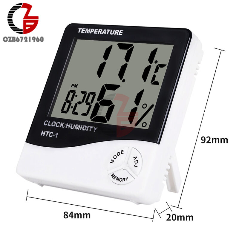 LCD Eletrônico Digital Medidor de Umidade Temperatura, Home Termômetro, Higrômetro, Estação Meteorológica Interior e Exterior, Relógio, HTC-1, HTC-2