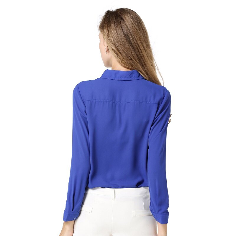 Blusa de chifón de manga larga para mujer, camisa de color liso, a la moda, 2019