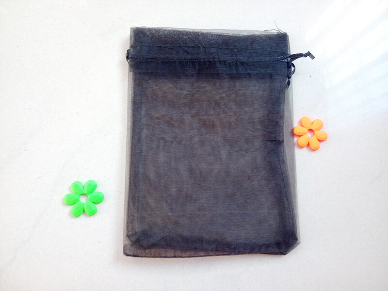 17*23センチ100ピースオーガンジーバッグ黒巾着バッグジュエリー包装袋用茶/ギフト/食品/キャンディー小さな透明ポーチ糸バッグ