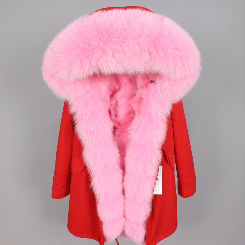 Maomaokong Winter Women's Clothing Real Fox Big Fur Collar Parker Medium and Long Section Detachable Fox Fur Lining Park Coat