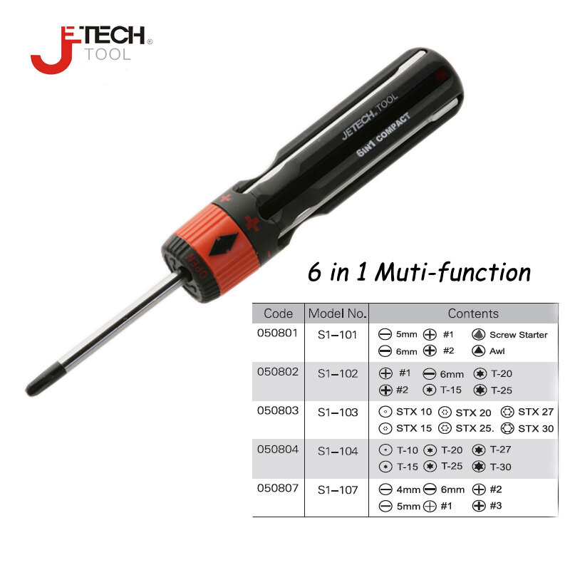 Jetech kit chave de fenda multifuncional 6 em 1, com rotação, triângulo plano, universal, chave de fenda torx, conjunto multi