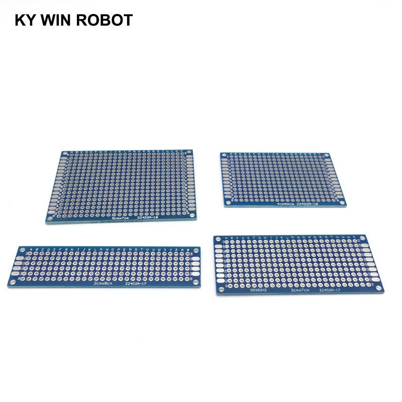 파란색 양면 구리 프로토 타입 PCB 범용 보드, 2x8, 3x7, 4x6, 5x7 cm, 4 개