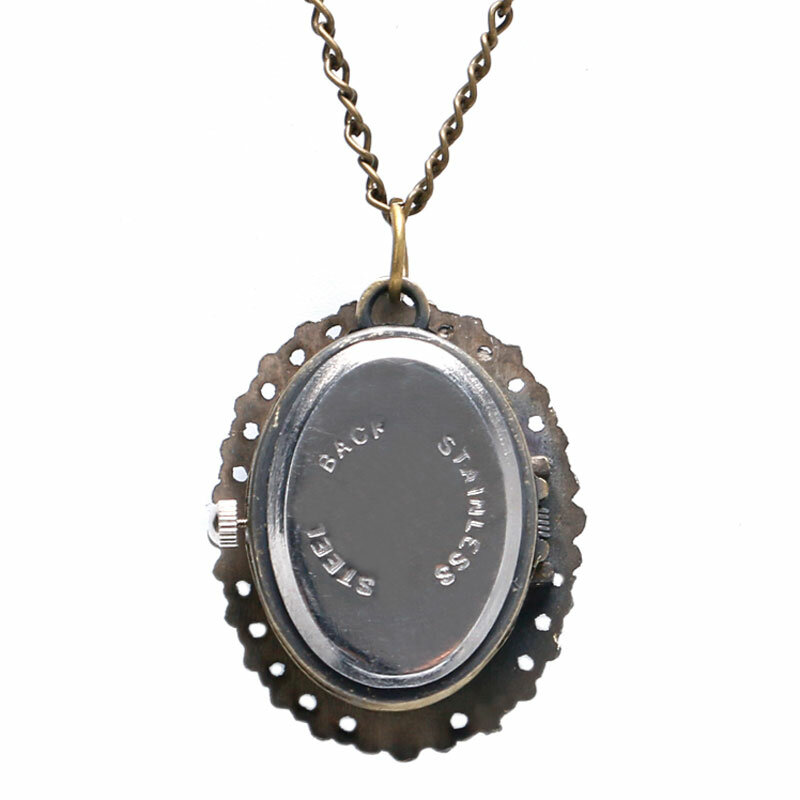 Relógio de bolso de quartzo vintage feminino, linda flor, colar senhora, namoradas presentes, pingente de bronze, corrente relógios