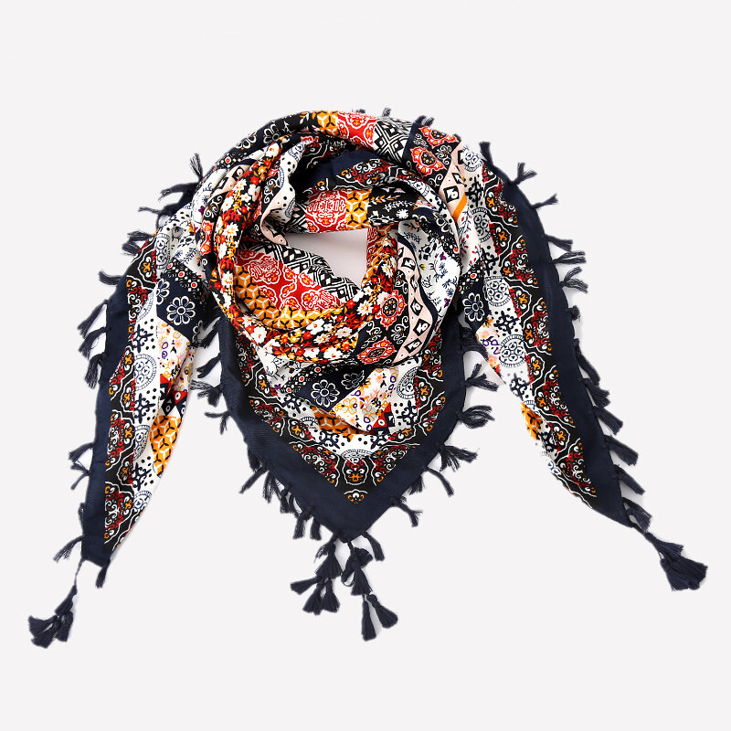 2017 브랜드 코튼 술 디자인 광장 스카프 인쇄 패션 따뜻한 봄 겨울 숄 스카프 목도리 머리띠