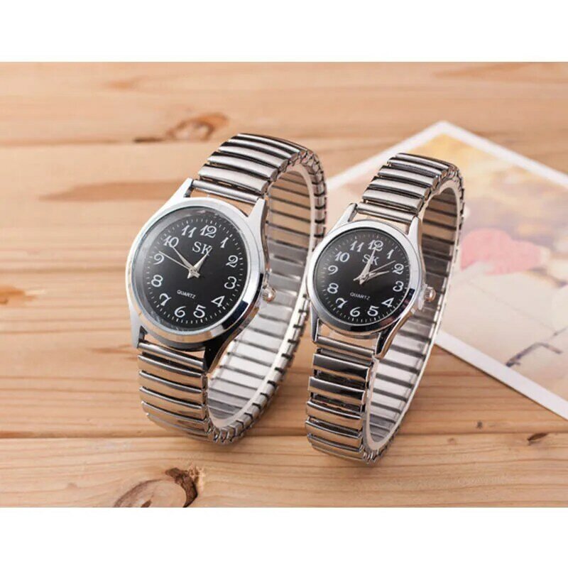 Relógio de pulso casual simples para homem e mulher, relógio de quartzo com pulseira flexível da moda para casal, relógio de quartzo com banda elástica para homens e mulheres