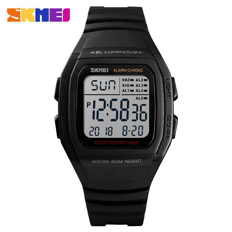 SKMEI Sport Running Watch 5Bar Waterproof Unisex Digital Wristwatch Chronograph Week Display Alarm Stop Watch Repeater Clock 
