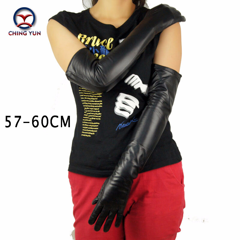 CHING YUN lady długie rękawiczki moda skóra owcza czarne rękawiczki 2019 kobiety oryginalne rękawiczki damskie cienkie podszewka styl rękaw