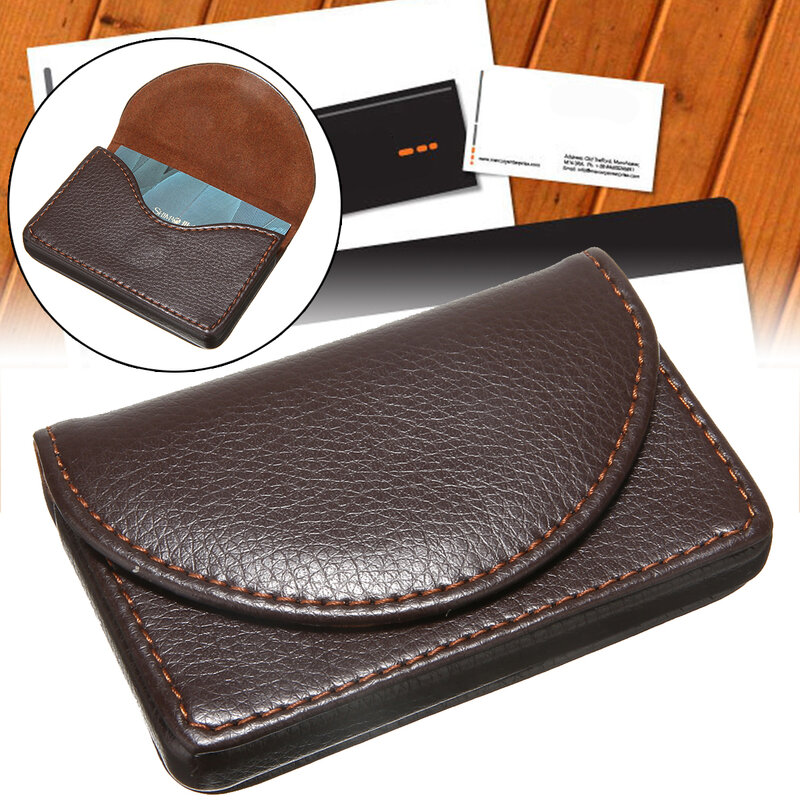 Skórzana wizytownik na karty biznesowe brązowa kieszonkowa skórzana identyfikator firmy kartka etui na karty kredytowe portfel świetny prezent dla przyjaciół