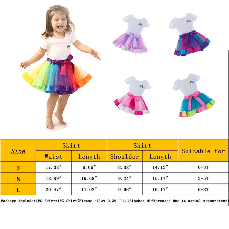 Falda de tutú para niña, minifalda de princesa de 3M-8T, de tul arcoíris para fiesta y baile, ropa para niña