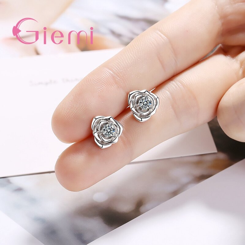 925 Sterling Silver Stud Earrings Trendy Sparkling Cubic Zirconia Stone Fashion Jewelry Best Gift For Girls Engagement