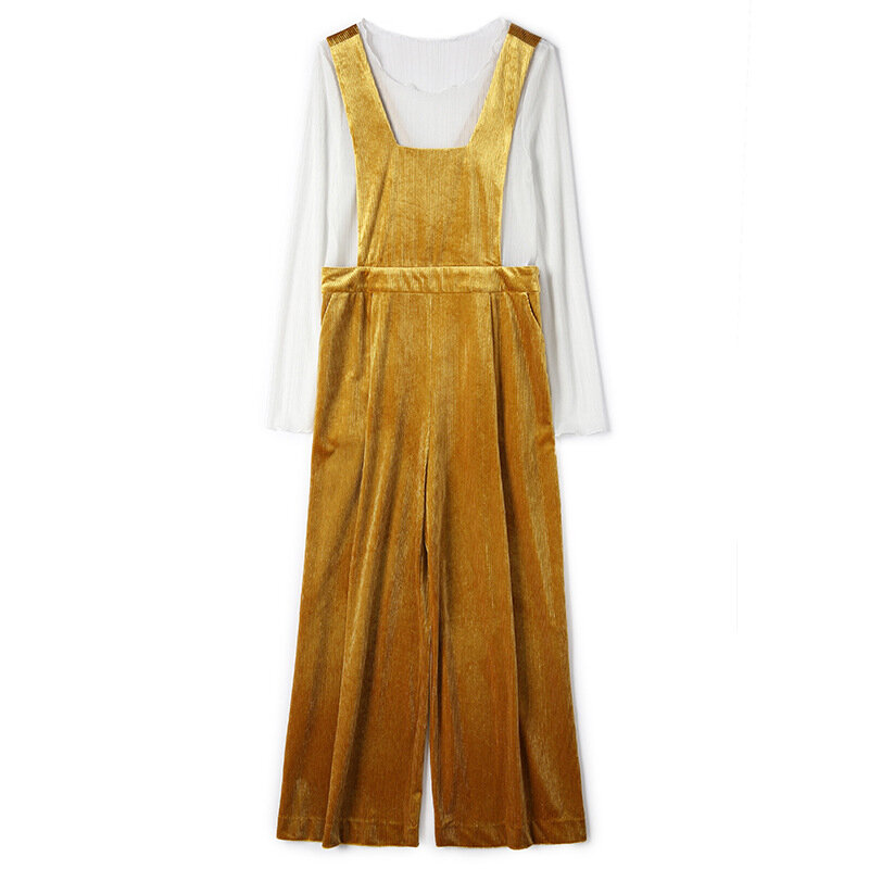 2019 New Womens Casual Vintage Jumpsuits Sleeveless Backless Yellow Loose Overalls Korean Sweet Paysuits Wide Leg Rompers DD1799