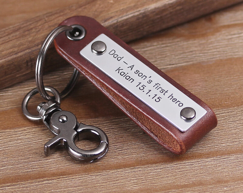Porte-clés en cuir personnalisé pour hommes, fait à la main, idée cadeau Unique pour le jour