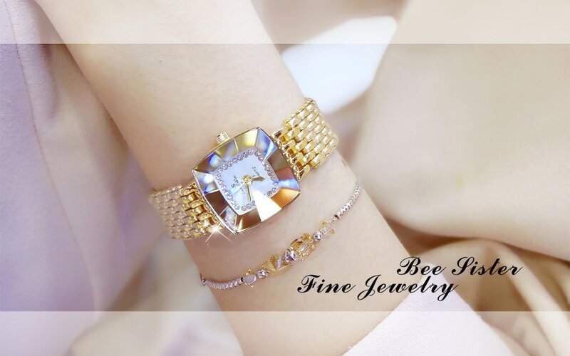 Reloj de pulsera de acero inoxidable para mujer, accesorio de marca de lujo de cristal, relojes de cuarzo dorados a la moda, 2019