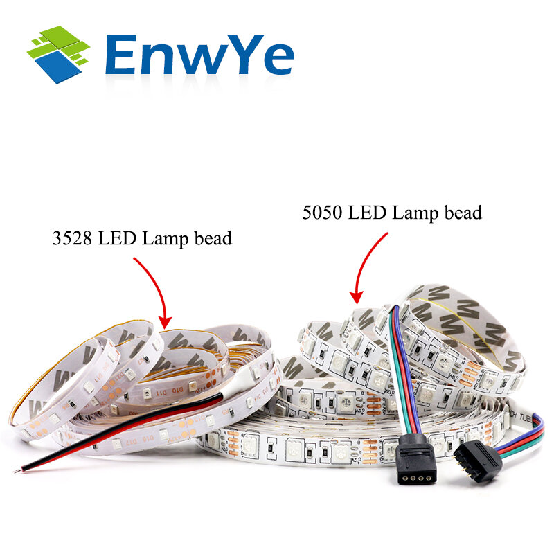 EnwYe-Bande lumineuse RGB LED, 300 diodes/m, 5m, étanche, 3528, 5050, DC 12V, 60 diodes/m, ruban lumineux, lampe décorative pour la maison