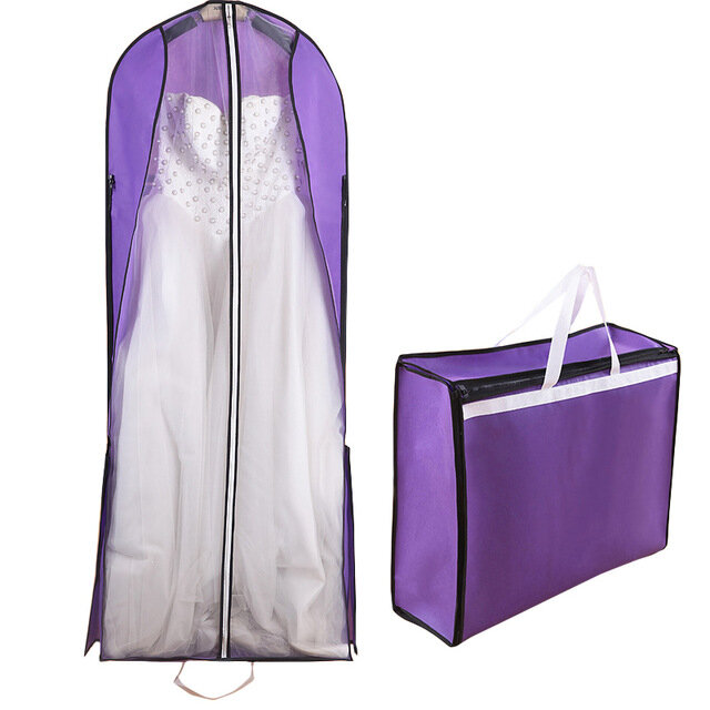 Duplo-uso longo 150cm vestido de casamento nupcial robe capa protetora contra poeira saco de armazenamento de mala de viagem acessórios de guarda-roupa fc55
