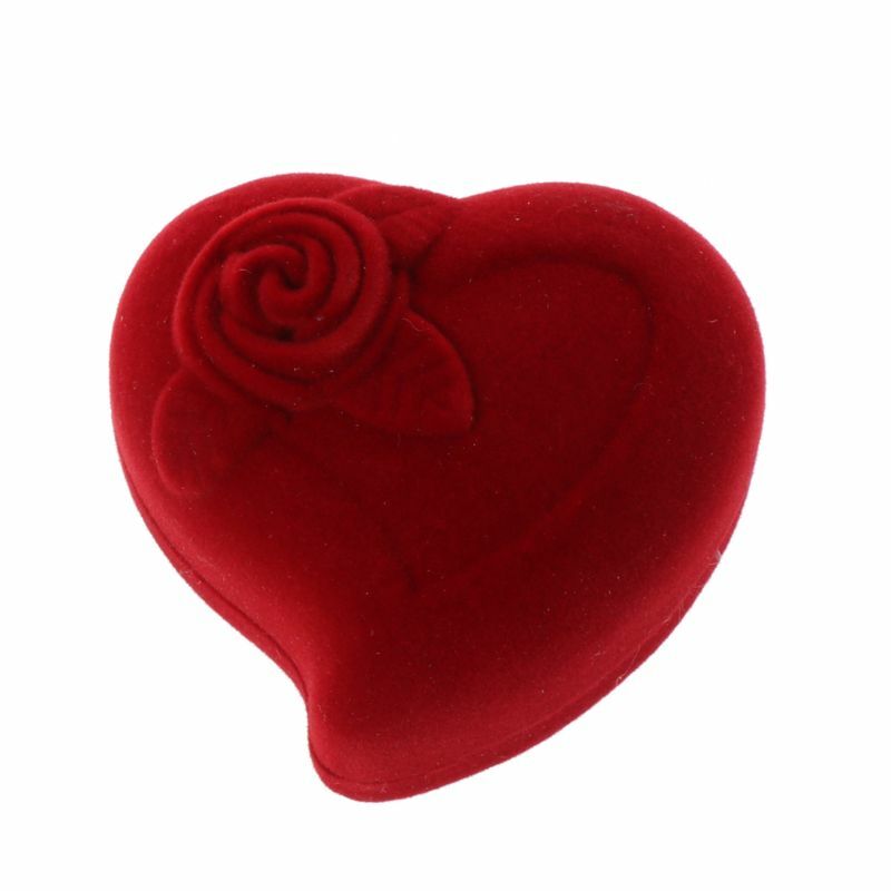 صندوق خواتم زفاف مخملي على شكل قلب ، وردة حمراء ، صندوق عرض مجوهرات