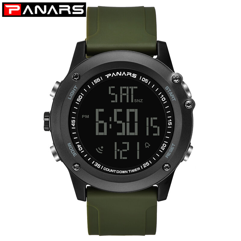PANARS 패션 남자 디지털 시계, 야외 스포츠 LED 알람 시계 손목 시계 방수 듀얼 타임