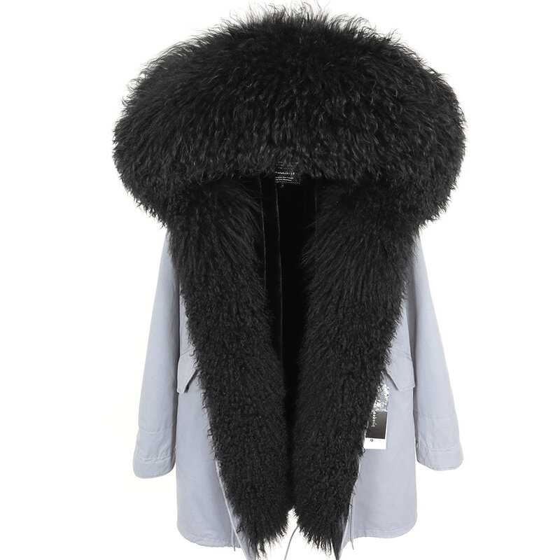 Mulheres casacos de inverno 20 mao kong moda feminina luxuosa pele de cordeiro parka mongólia pele de ovelha casaco com capuz outwear casaco de inverno