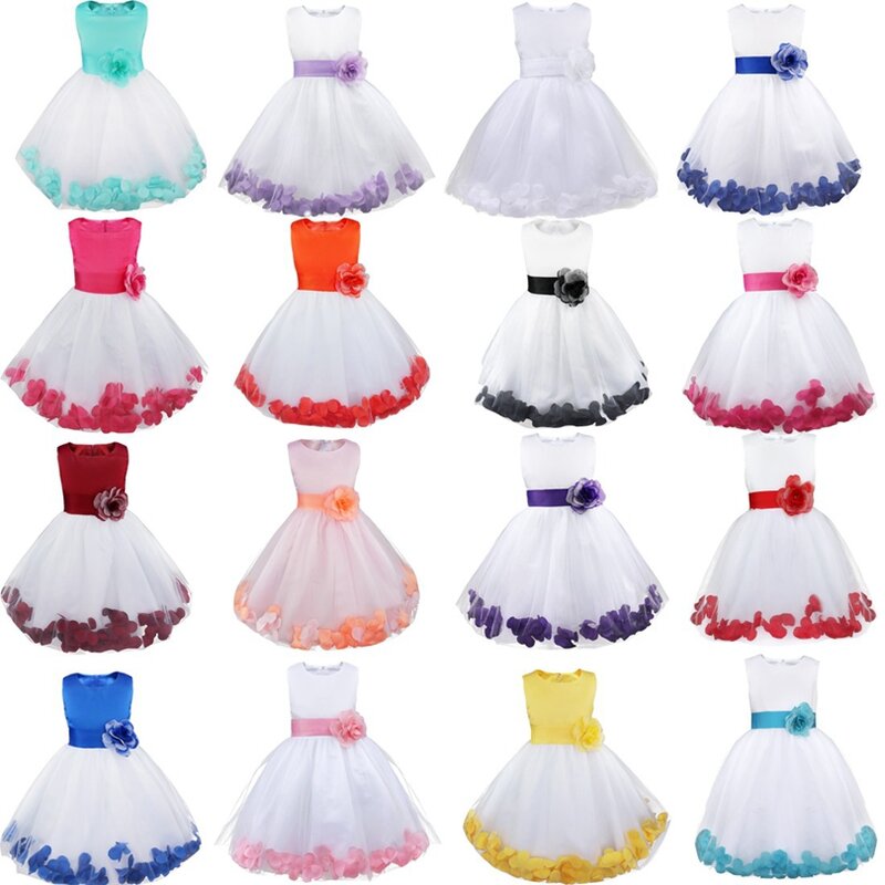 TiaoBug-Girls Flower Petals Dresses, madrinha vestidos elegantes, concurso princesa meninas vestido de baile, vestido de primeira comunhão, novíssimo
