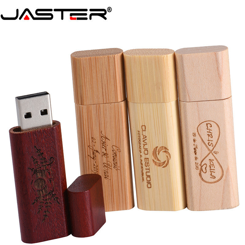 جاستر (شعار مخصص مجاني) محرك فلاش USB خشبية القلم سائق رقائق الخشب بندريف 4GB 8GB 16GB 32GB ذاكرة عصا هدية الزفاف