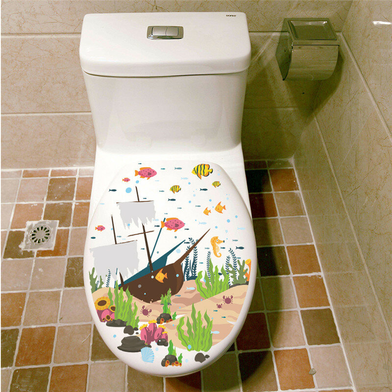 Sealife рыба Туалет наклейки на сиденья украшение дома Diy цветок подводный пейзаж Фреска Искусство Ванная комната 3d вид ПВХ Наклейка на стену
