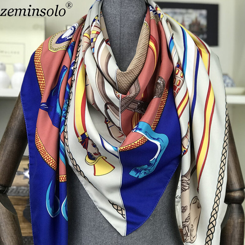 女性のための高級ブランドのスカーフ,正方形,シルク,スカーフ,プリントチェーン,バンダナ